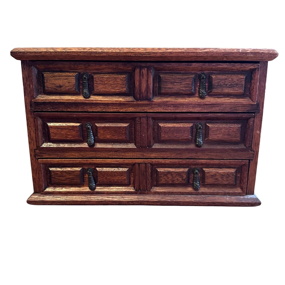Mele Jewelry Box Chest Brown Vintage Wood 3-Drawer Japan